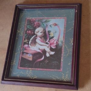 Decorative Angel Framed Art with Floral Accents